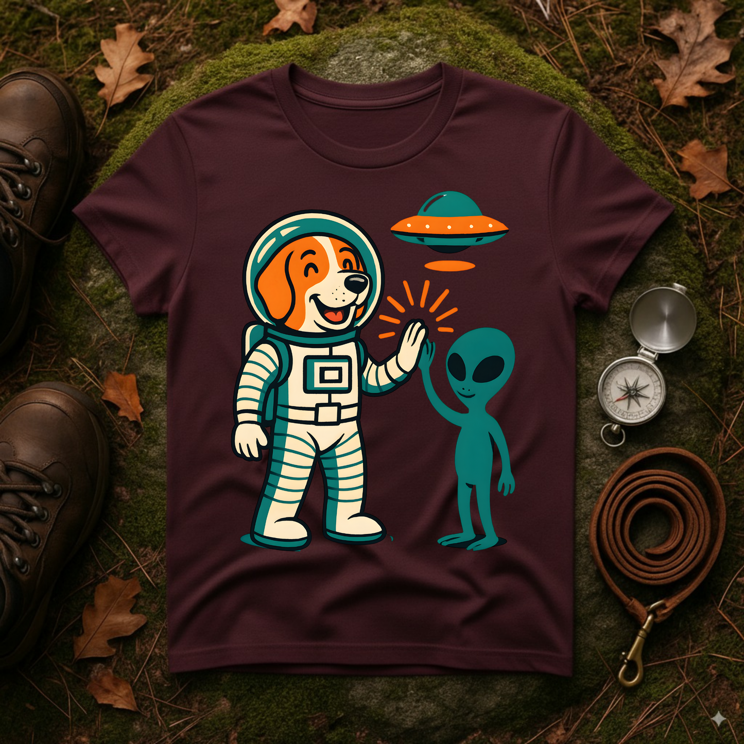 Alien High Five Dog T-Shirt – Funny Space Dog Tee for Animal Lovers, Casual Wear
