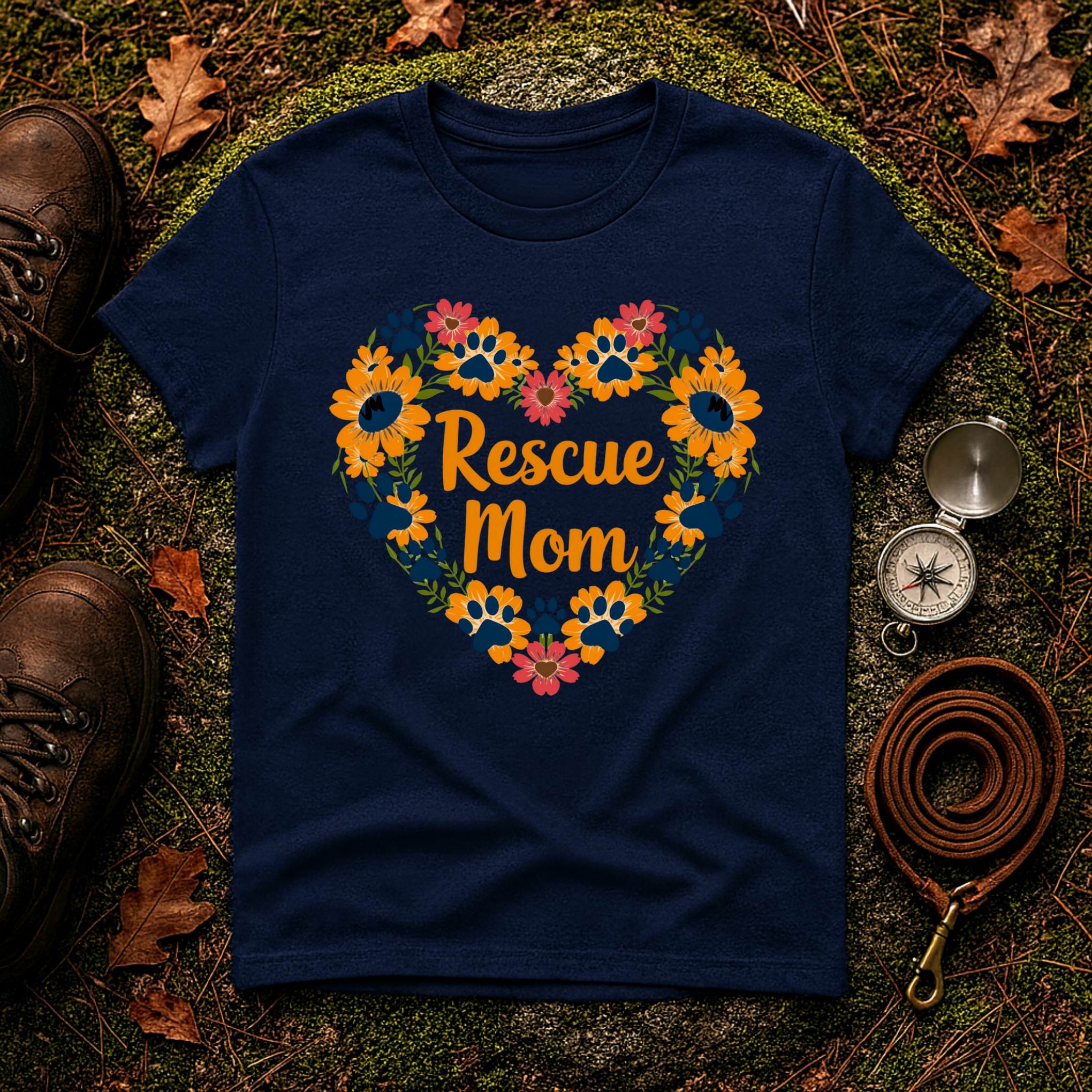 Rescue Mom Floral Heart T-Shirt