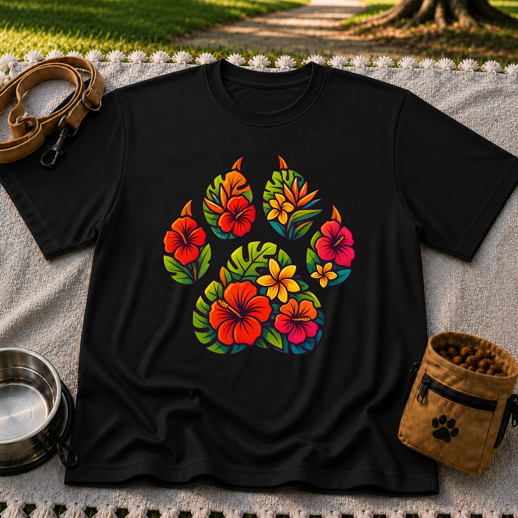 Tropical Floral Paw Print T-Shirt