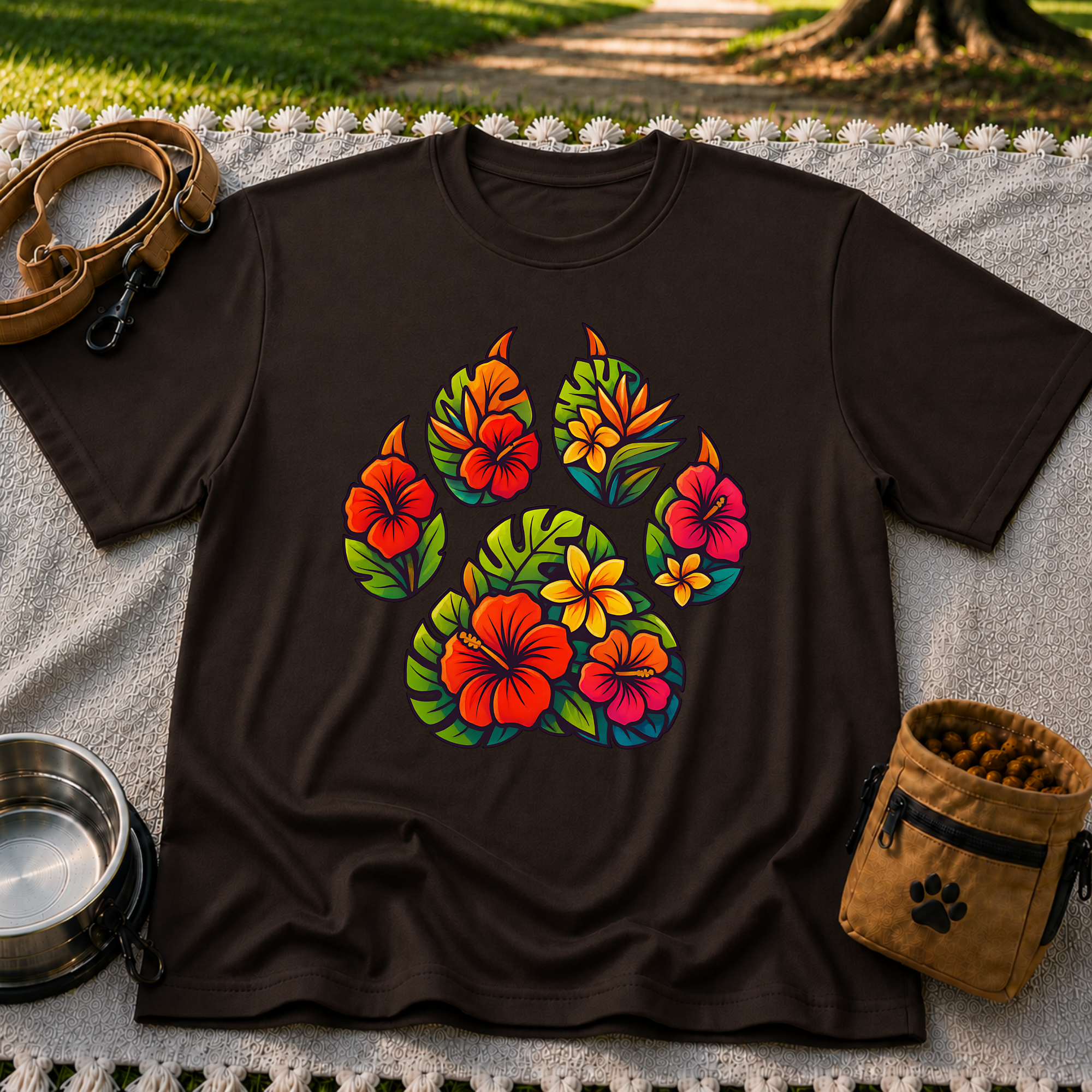 Tropical Floral Paw Print T-Shirt