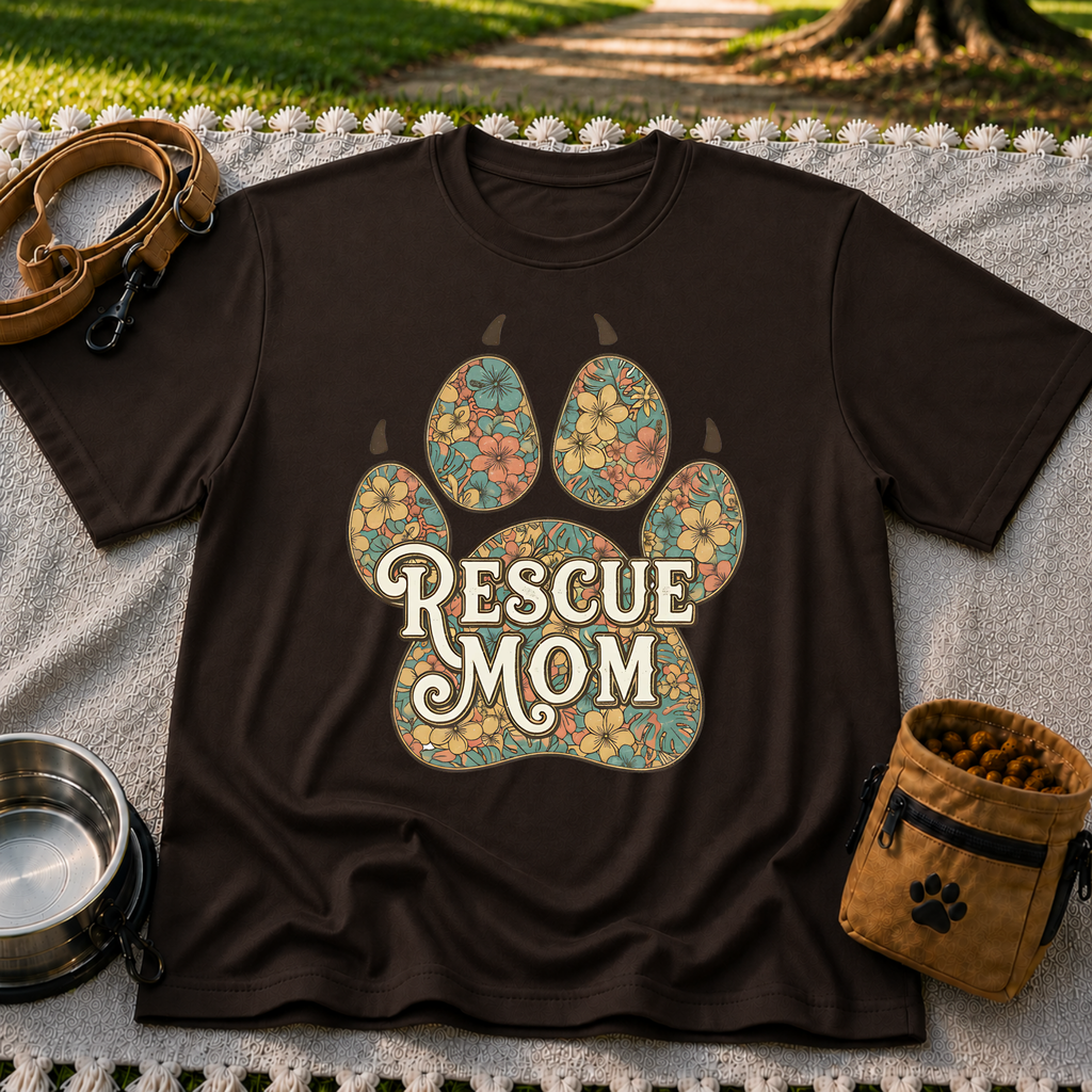 Rescue Mom Floral Paw Print T-Shirt