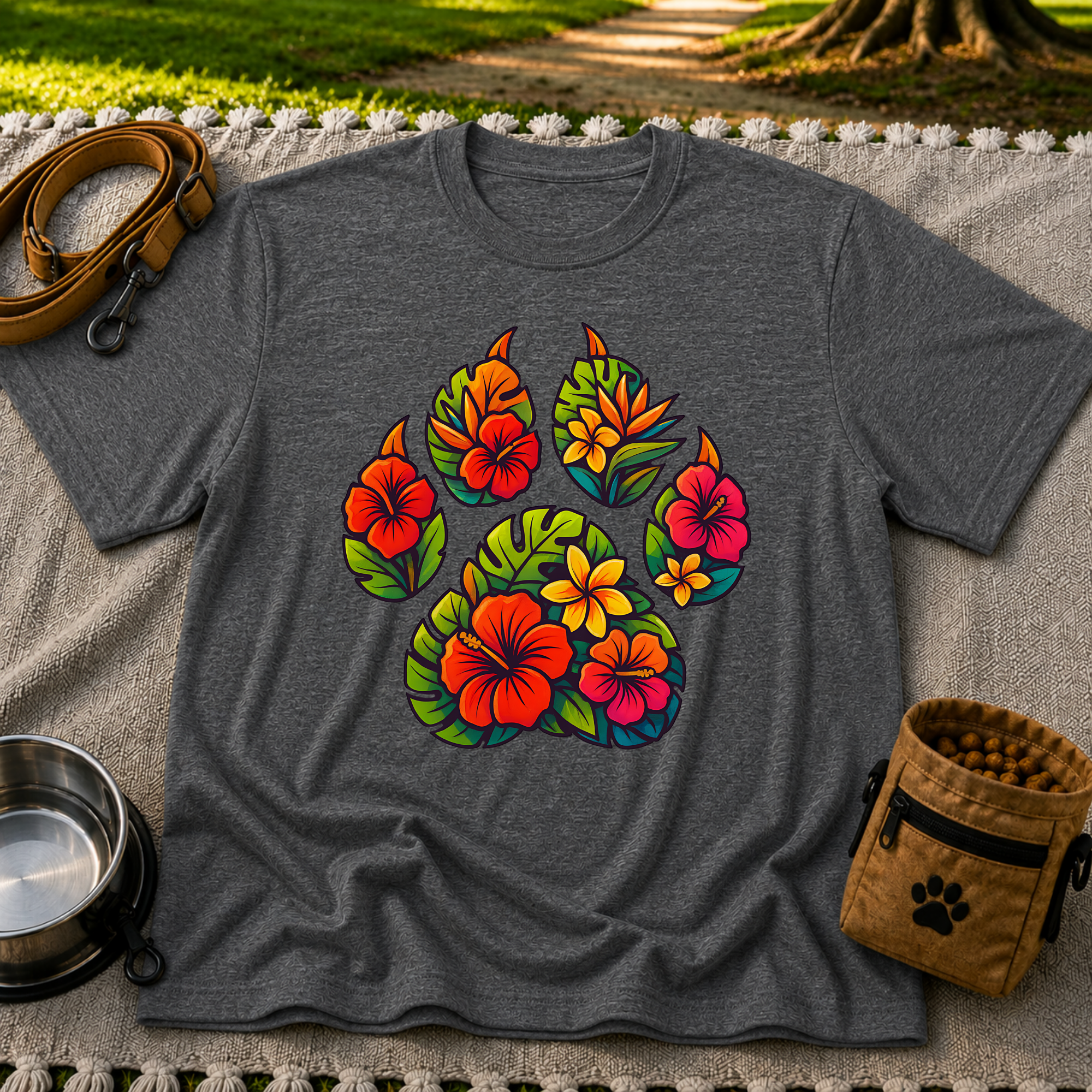 Tropical Floral Paw Print T-Shirt