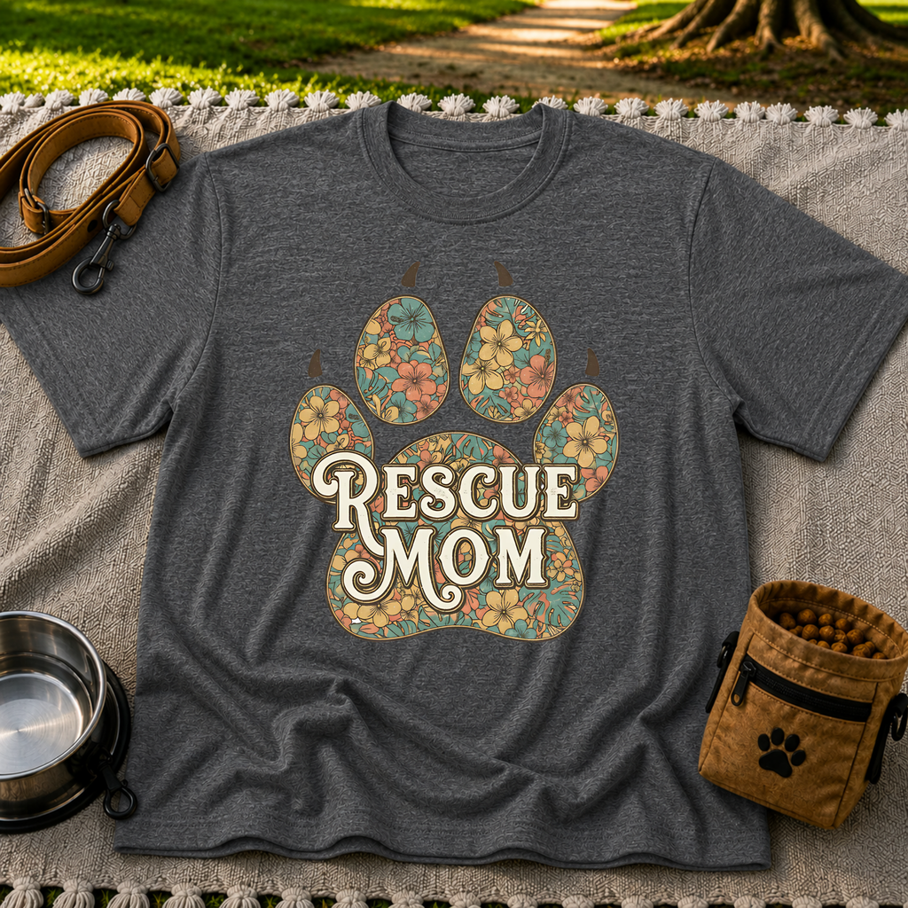 Rescue Mom Floral Paw Print T-Shirt