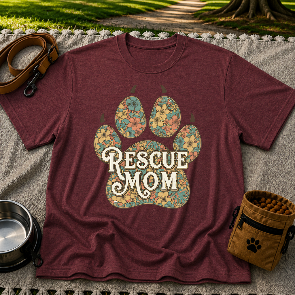 Rescue Mom Floral Paw Print T-Shirt