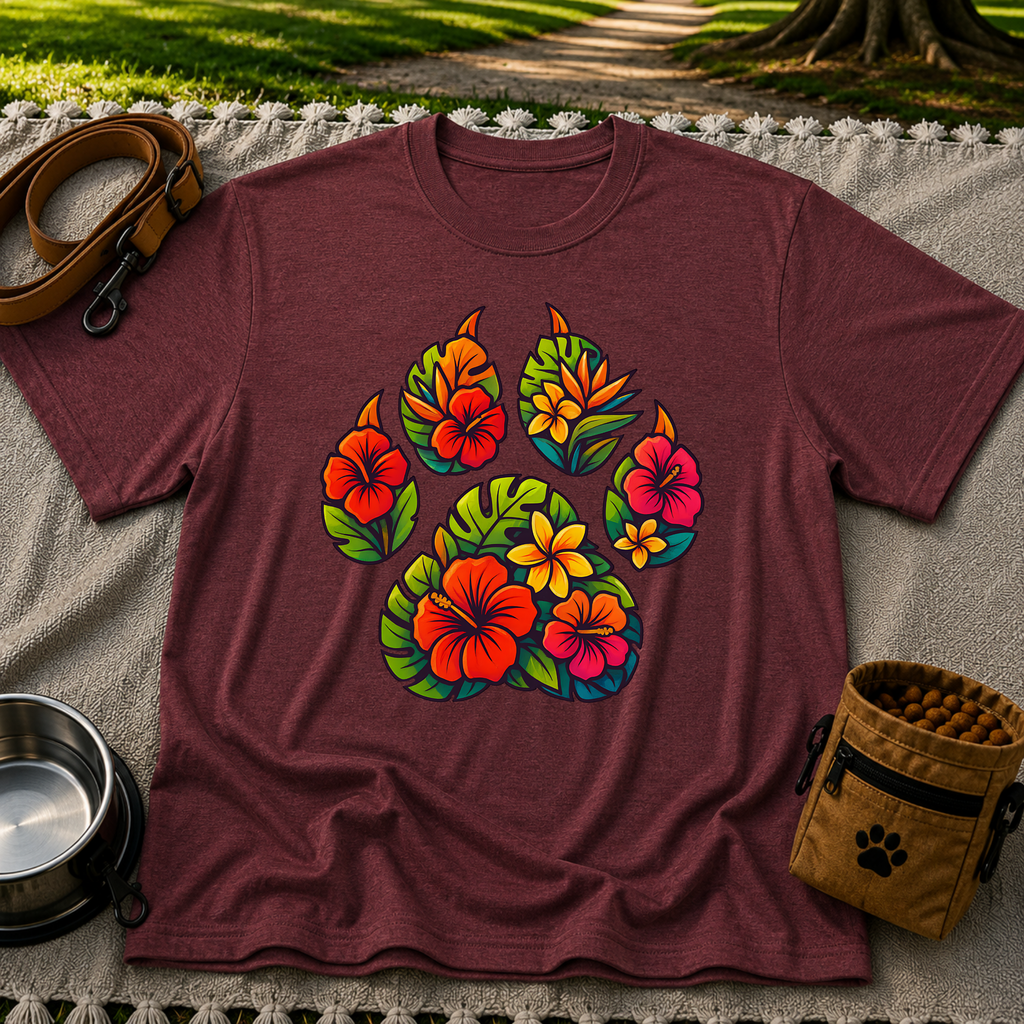 Tropical Floral Paw Print T-Shirt