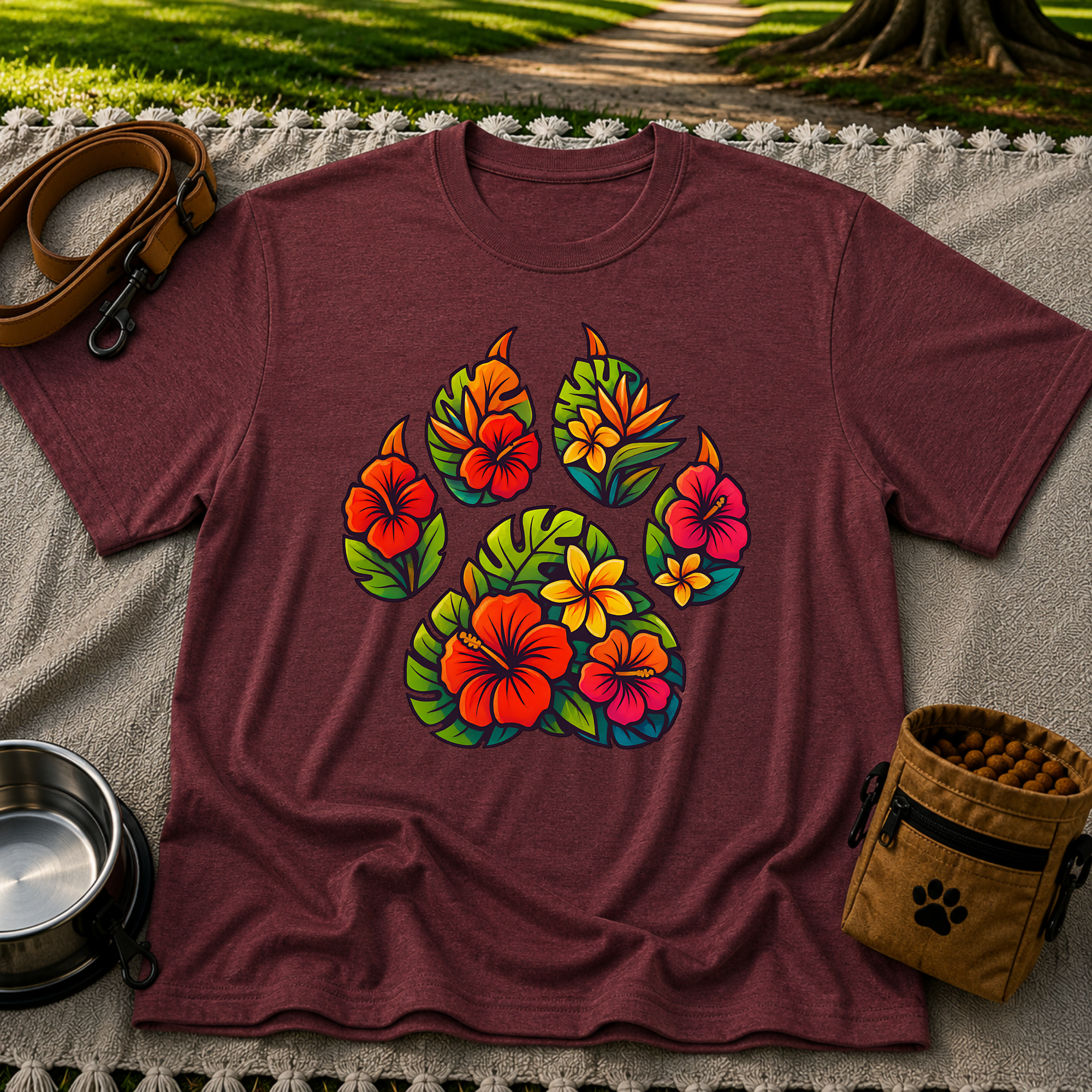 Tropical Floral Paw Print T-Shirt