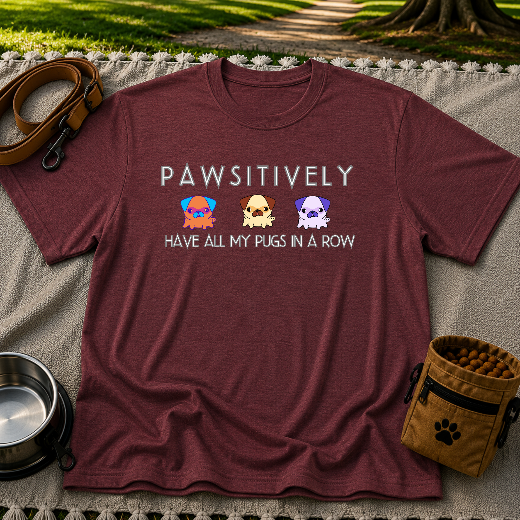 Pawsitively Have All My Pugs in a Row T-Shirt