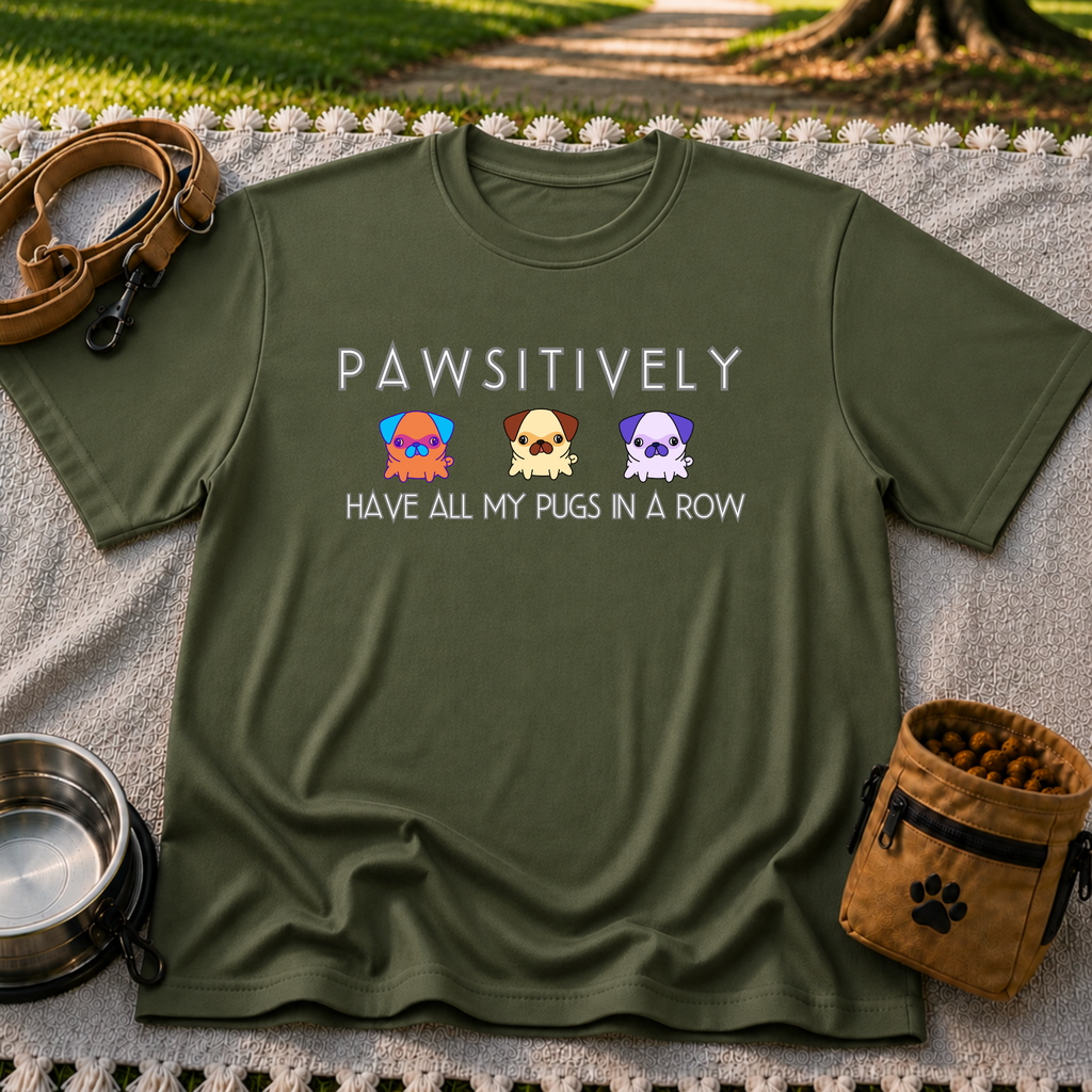 Pawsitively Have All My Pugs in a Row T-Shirt