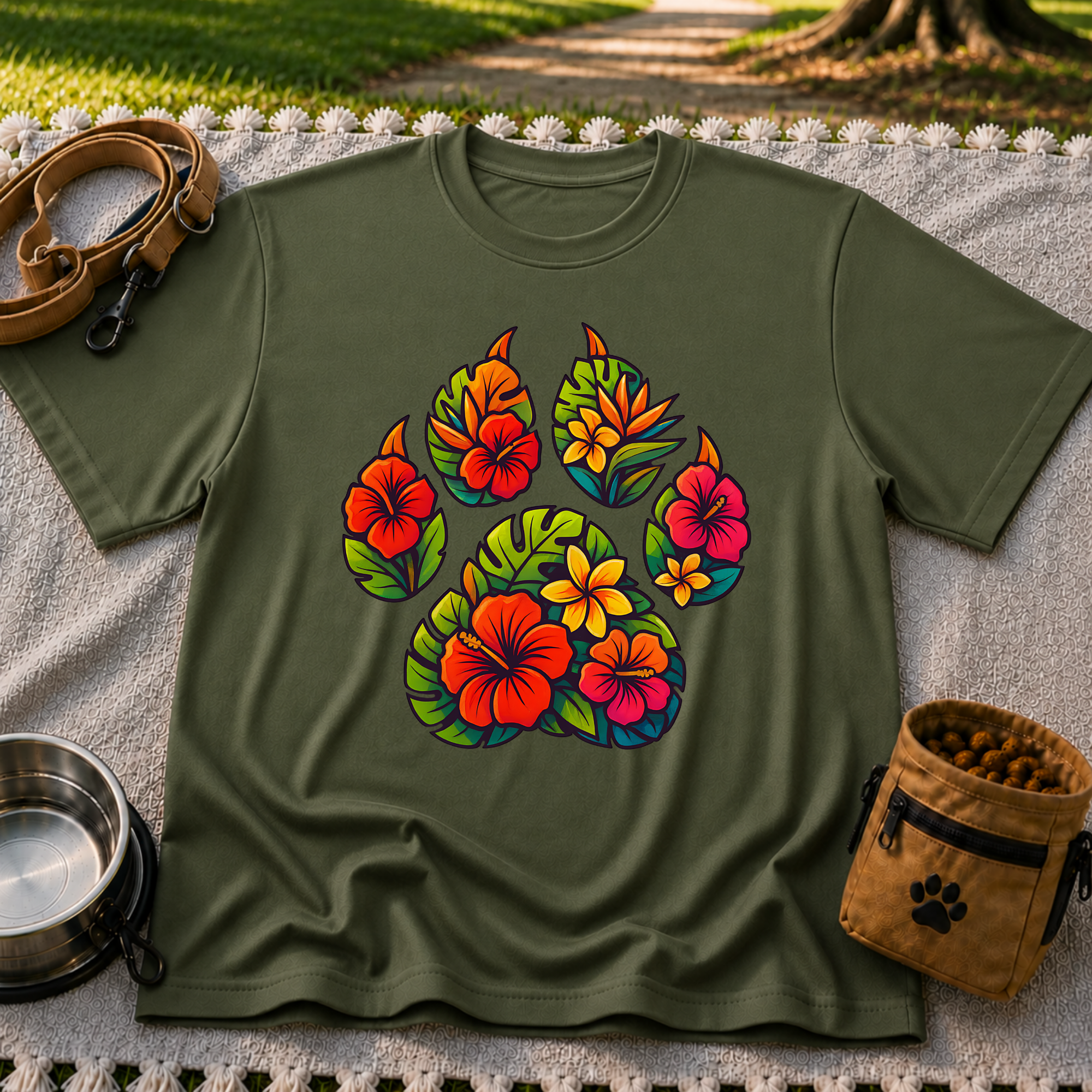 Tropical Floral Paw Print T-Shirt