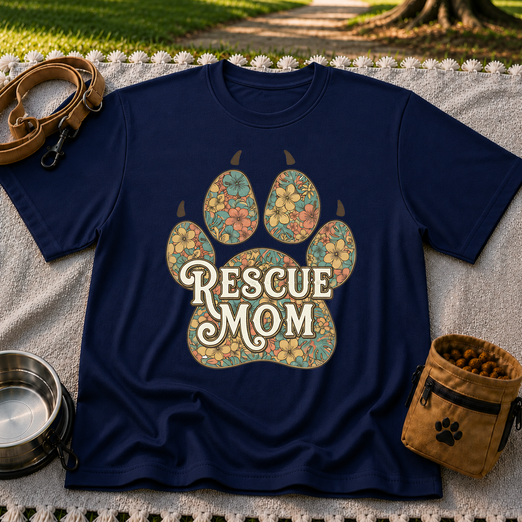 Rescue Mom Floral Paw Print T-Shirt