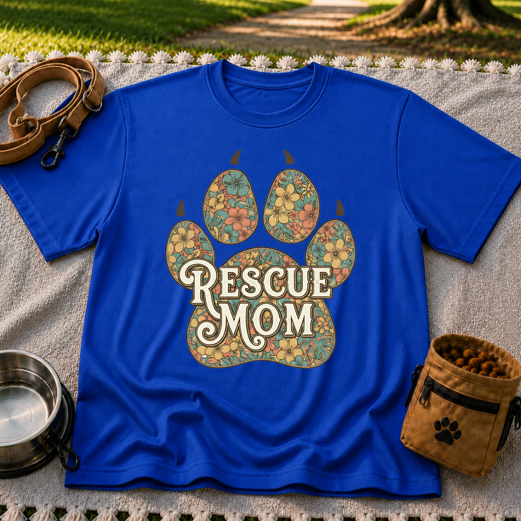 Rescue Mom Floral Paw Print T-Shirt