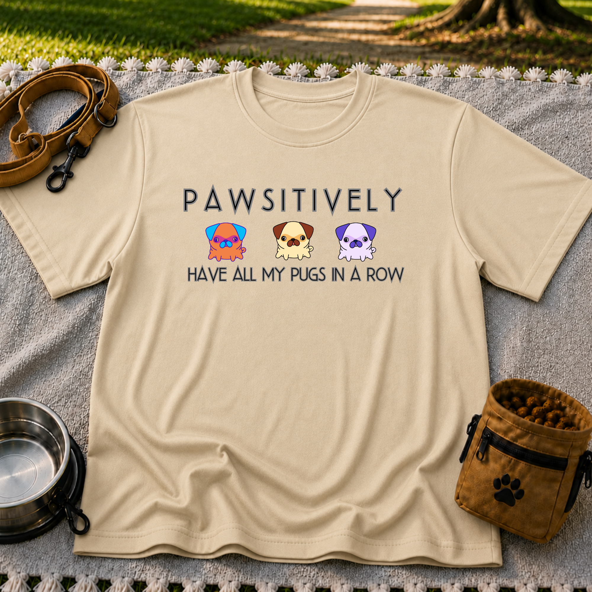 Pawsitively Have All My Pugs in a Row T-Shirt