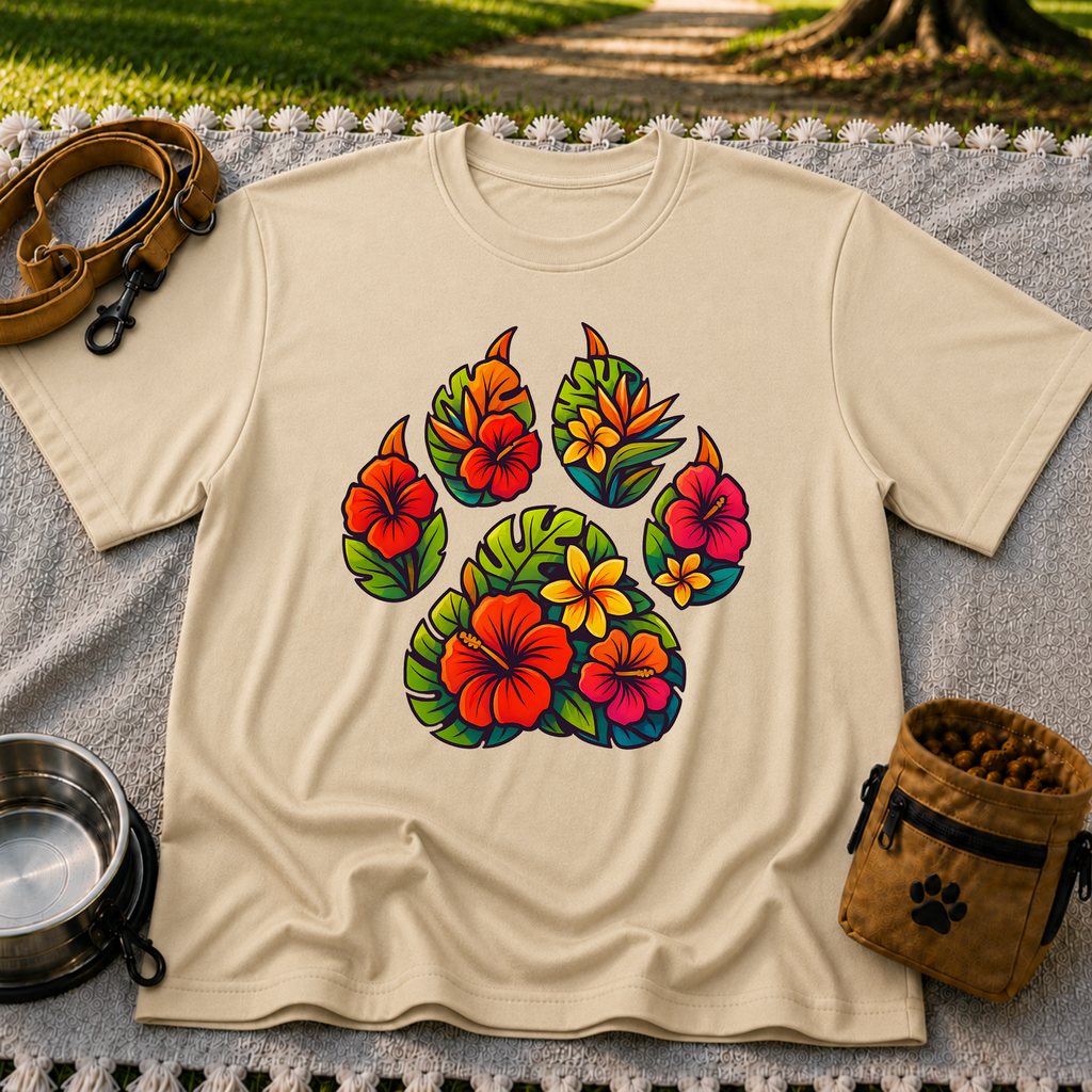 Tropical Floral Paw Print T-Shirt