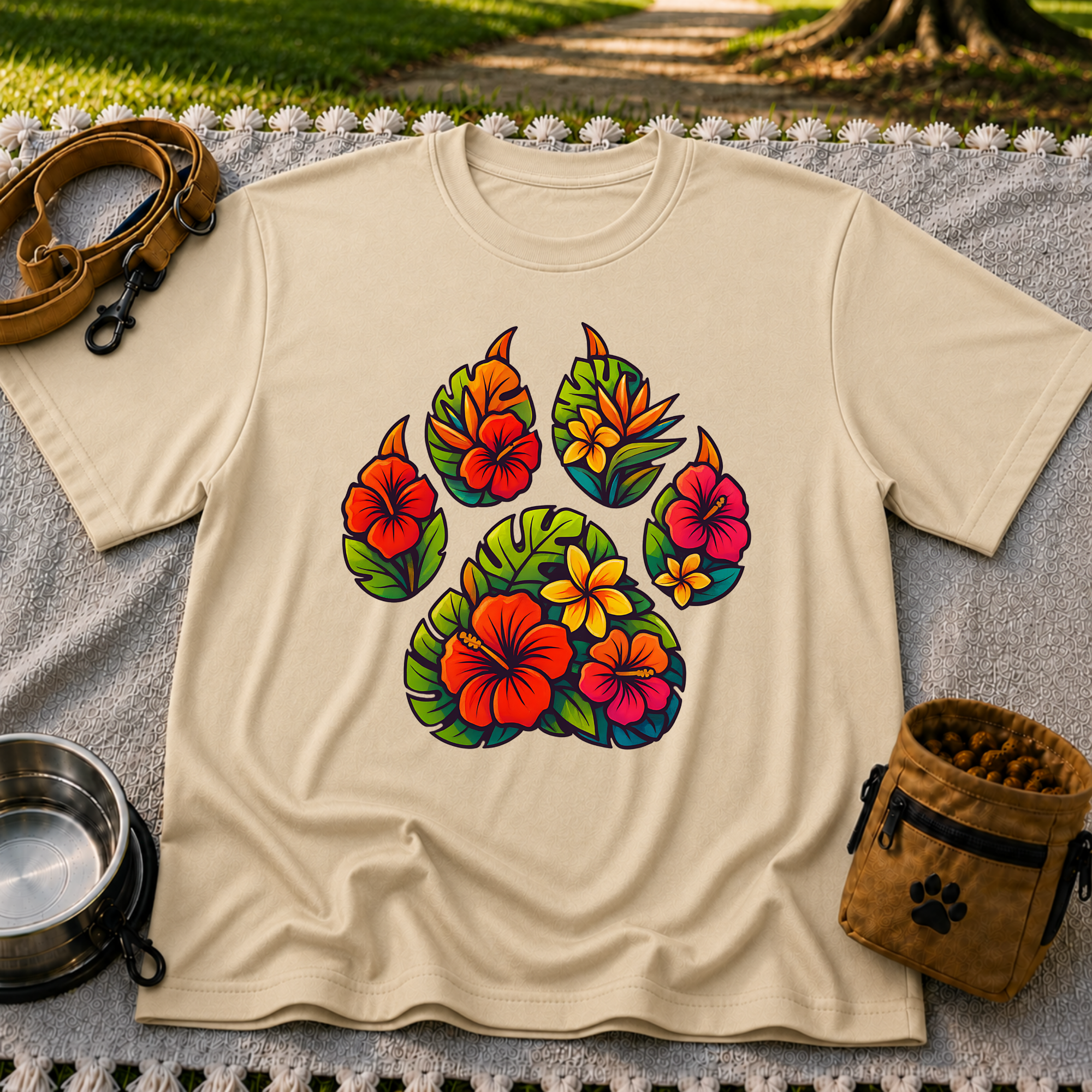 Tropical Floral Paw Print T-Shirt