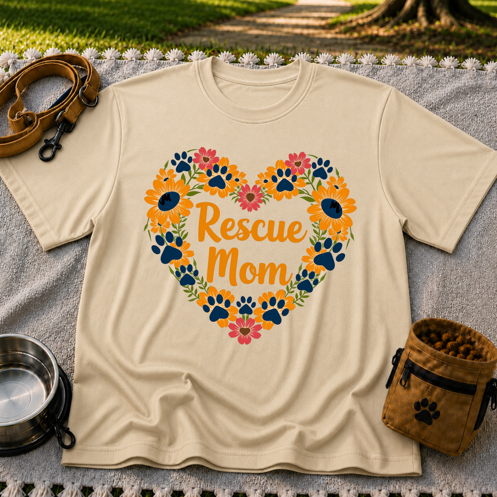 Rescue Mom Floral Paw T-Shirt