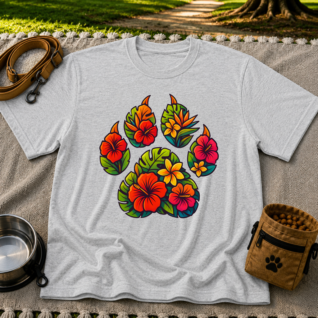 Tropical Floral Paw Print T-Shirt