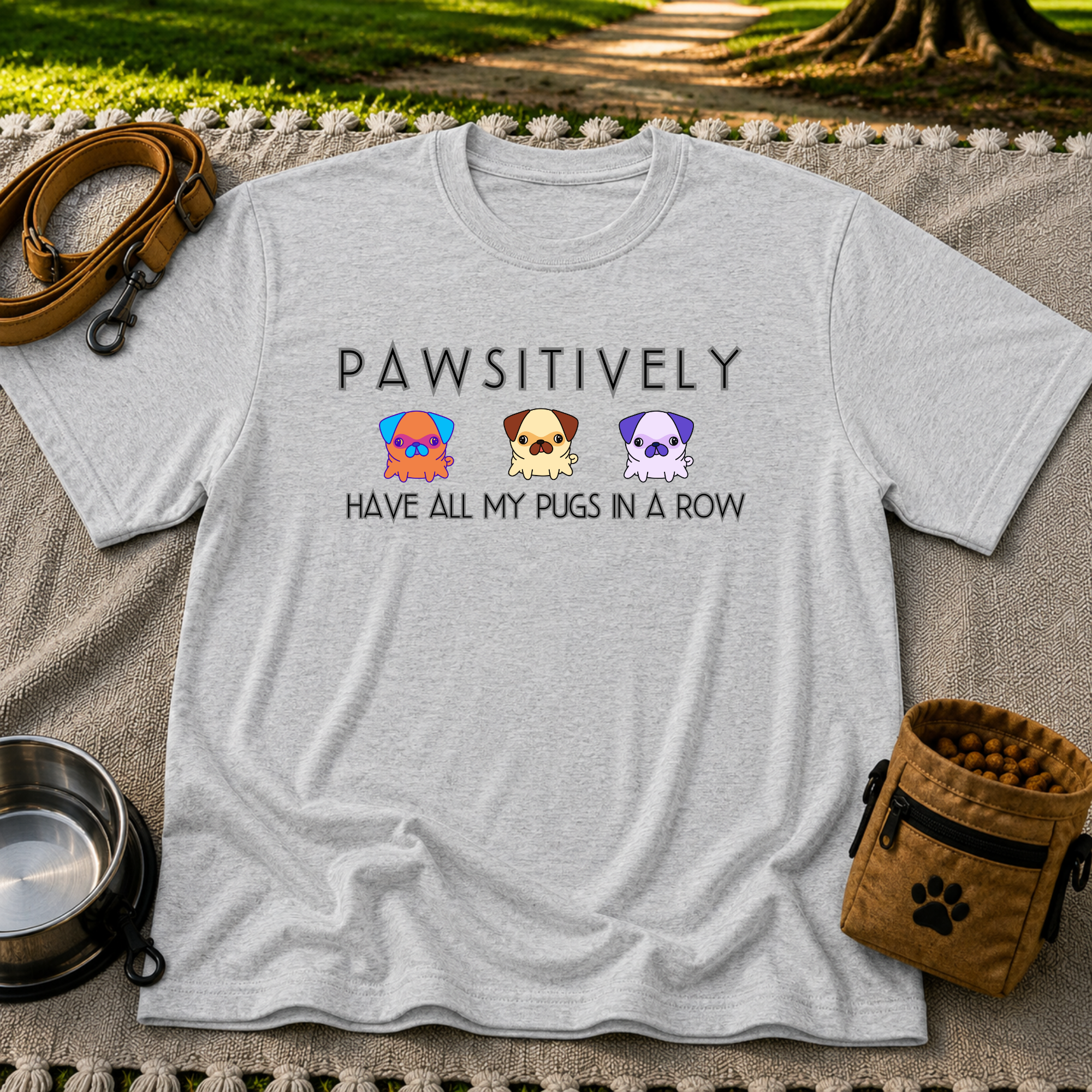 Pawsitively Have All My Pugs in a Row T-Shirt