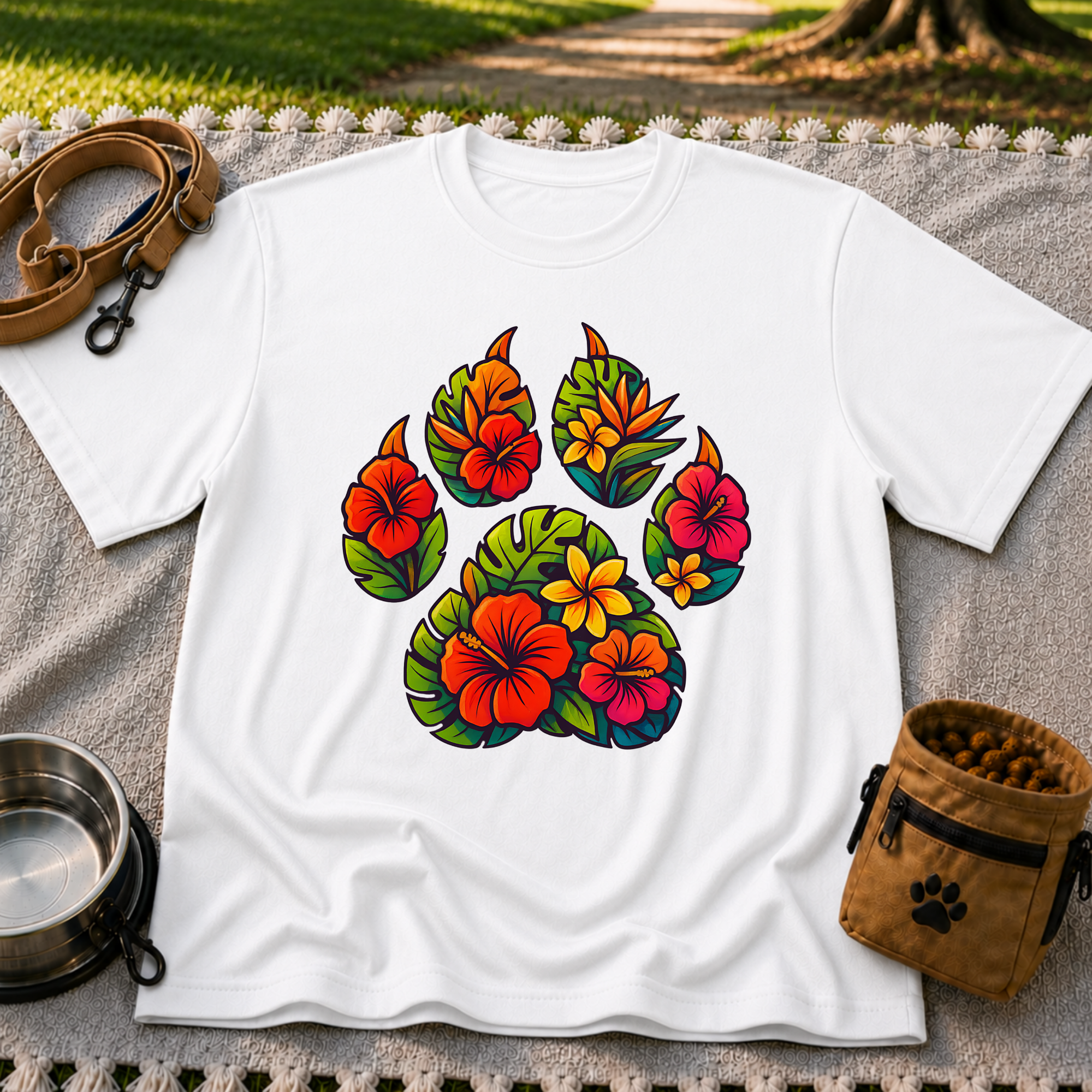 Tropical Floral Paw Print T-Shirt