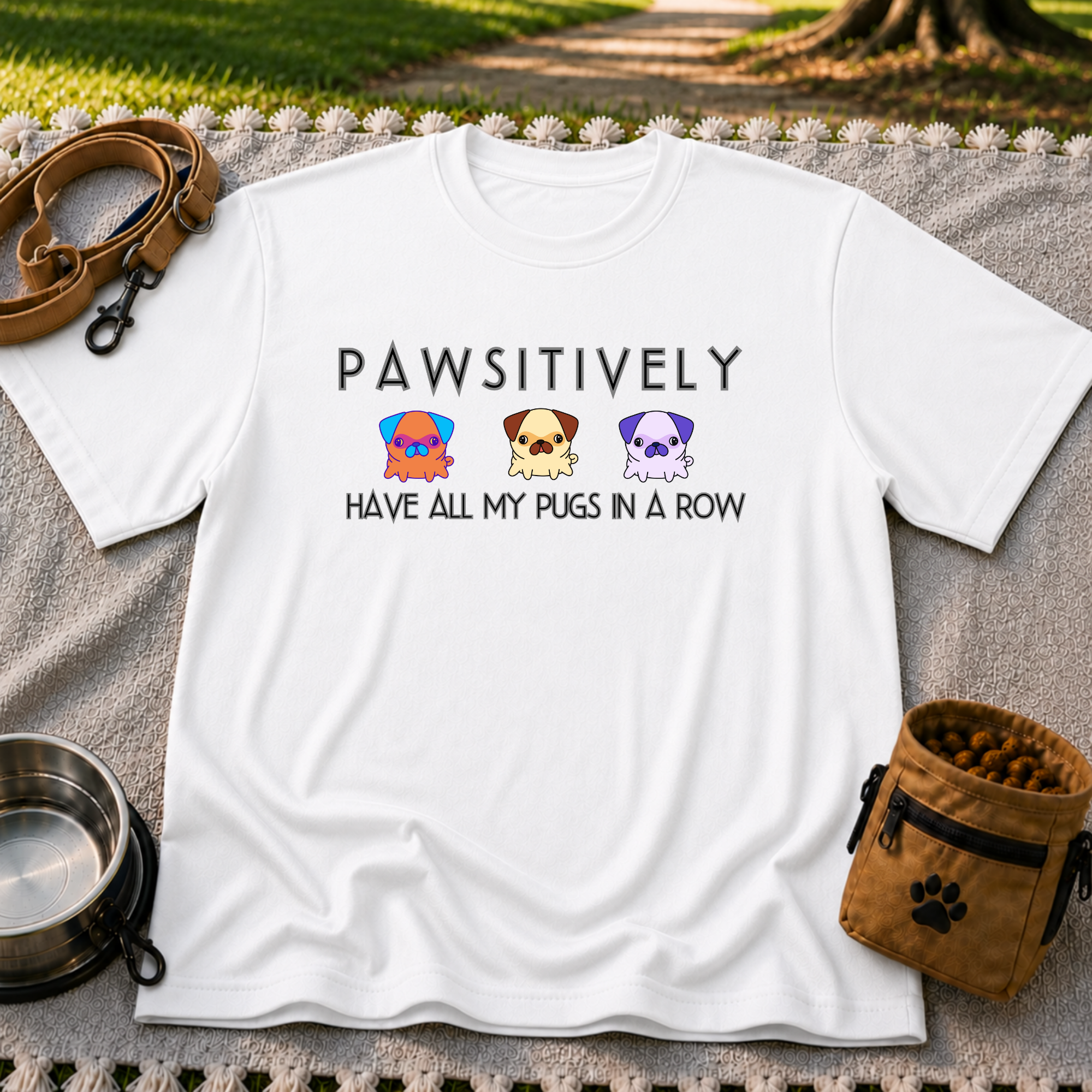 Pawsitively Have All My Pugs in a Row T-Shirt