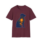 Sunset Dog Silhouette T-Shirt product mockup in Maroon