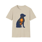 Sunset Dog Silhouette T-Shirt product mockup in Sand