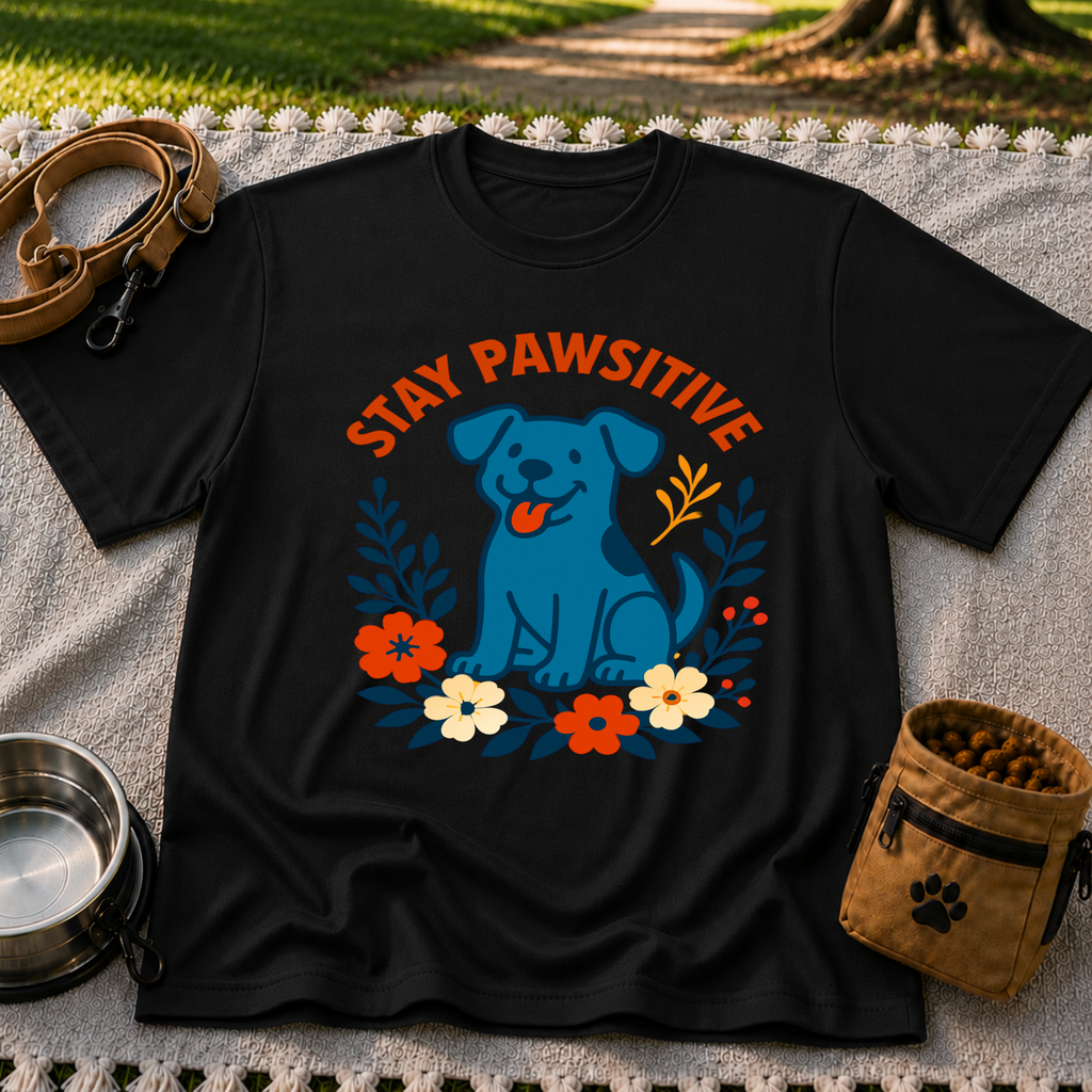 Stay Pawsitive T-Shirt product mockup in Black