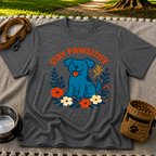Stay Pawsitive T-Shirt product mockup in Dark Heather Grey