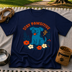 Stay Pawsitive T-Shirt product mockup in Navy