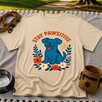 Stay Pawsitive T-Shirt product mockup in Sand