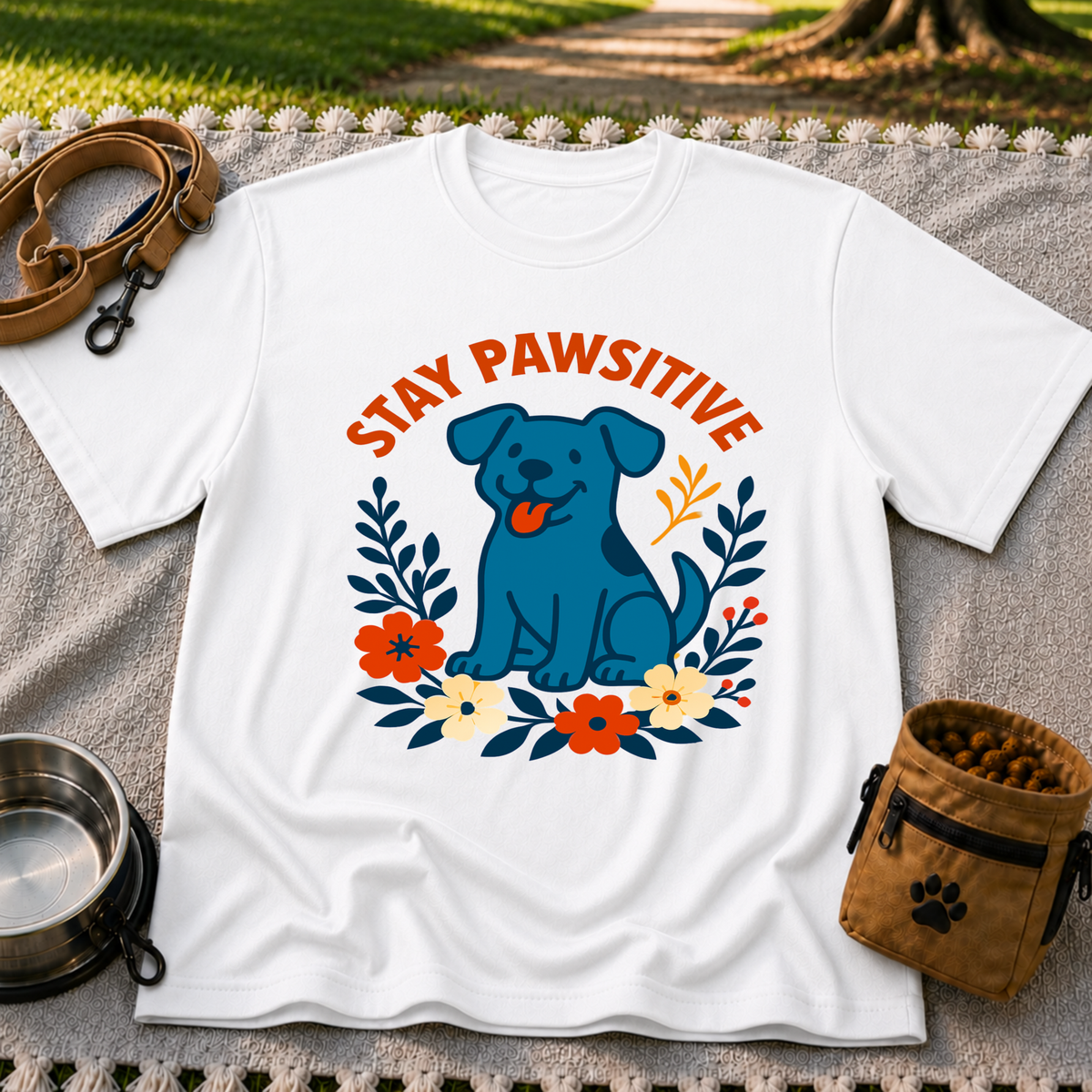 Stay Pawsitive T-Shirt product mockup in White